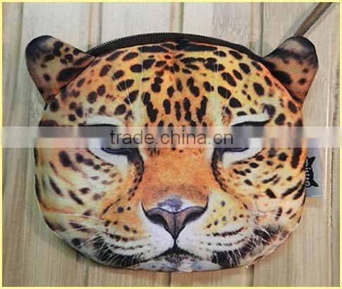 creative lovely cartoon double print Xl 12.5x12cm 3D solid tiger leopard lions kids plush small change coin handbag