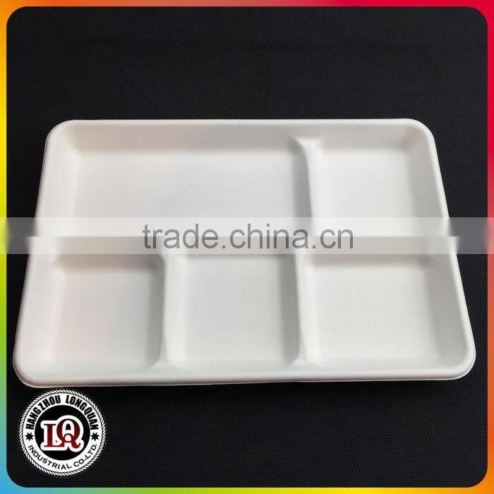 Biodegradable Unbleached Sugarcane Pulp Food Tray with 5 Compartments