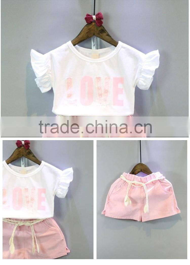 Hot Selling Lovely Printing Letters Comfort Kids Ruffle Clothing Set for Girls