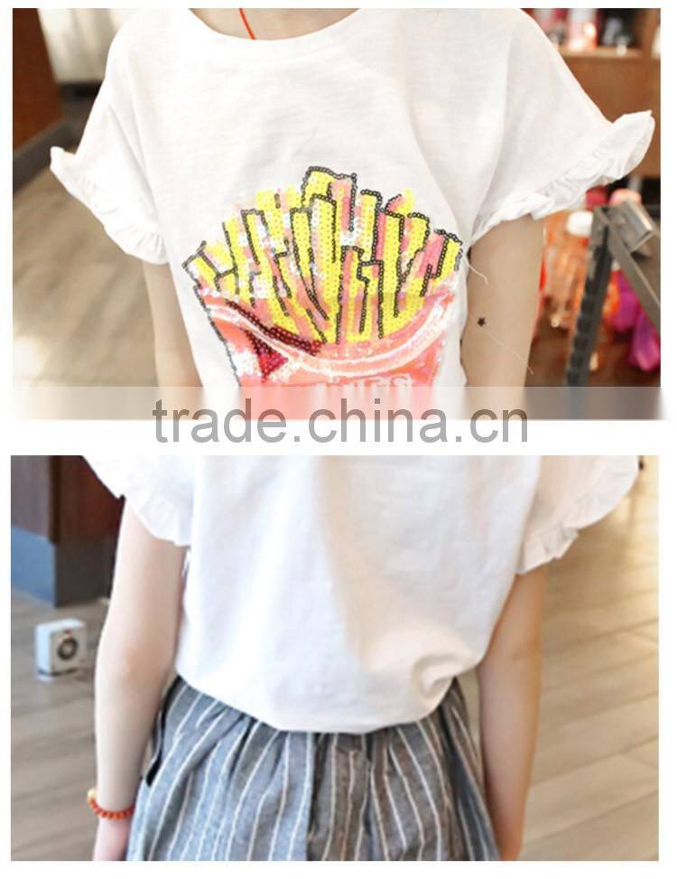 Popular Special Decor Breathable Cotton Children Short Sleeve for Girls