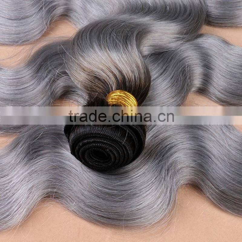 grey and black ombre hair extensions laser hair removal machine 100% Peruvian hair