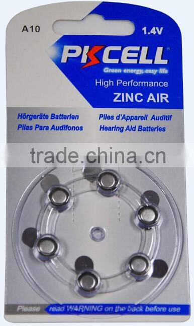 PKCELL 1.4V hearing aid battery A10 zinc air button cell For Deaf aid/audiphone/hearing amplifier
