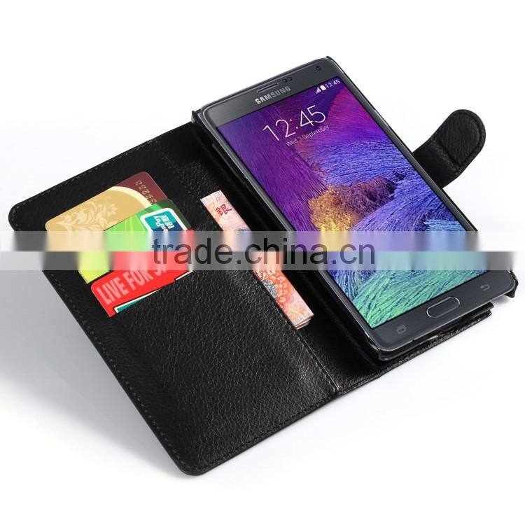 Hot Selling Ultra Thin Lichee PU Leather Case Wallet Folio Flip Cover for Samsung GALAXY Note 4