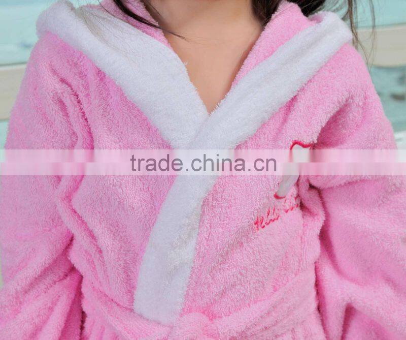 Cheap 100 cotton terry pink toddler girls bathrobes with white border