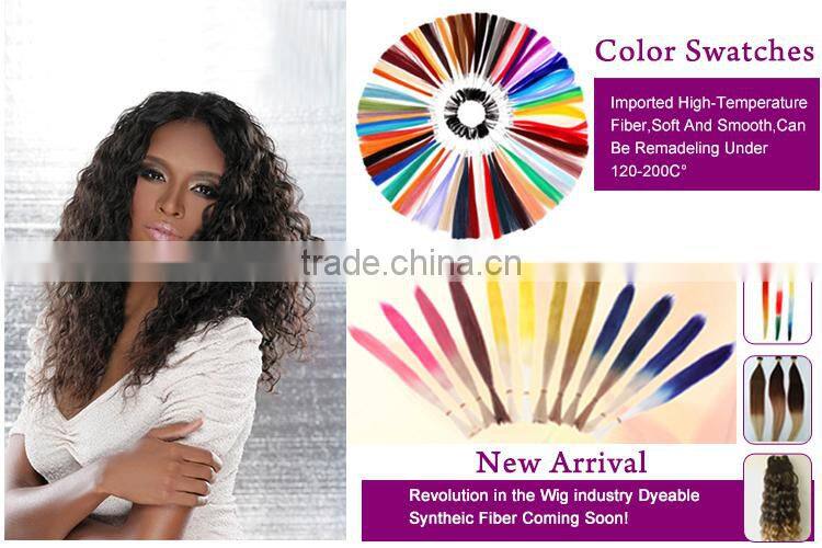 Raw material 30 inch front lace long curly synthetic half wigs