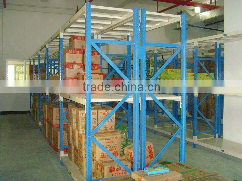 light duty blue and orange pallet shelving