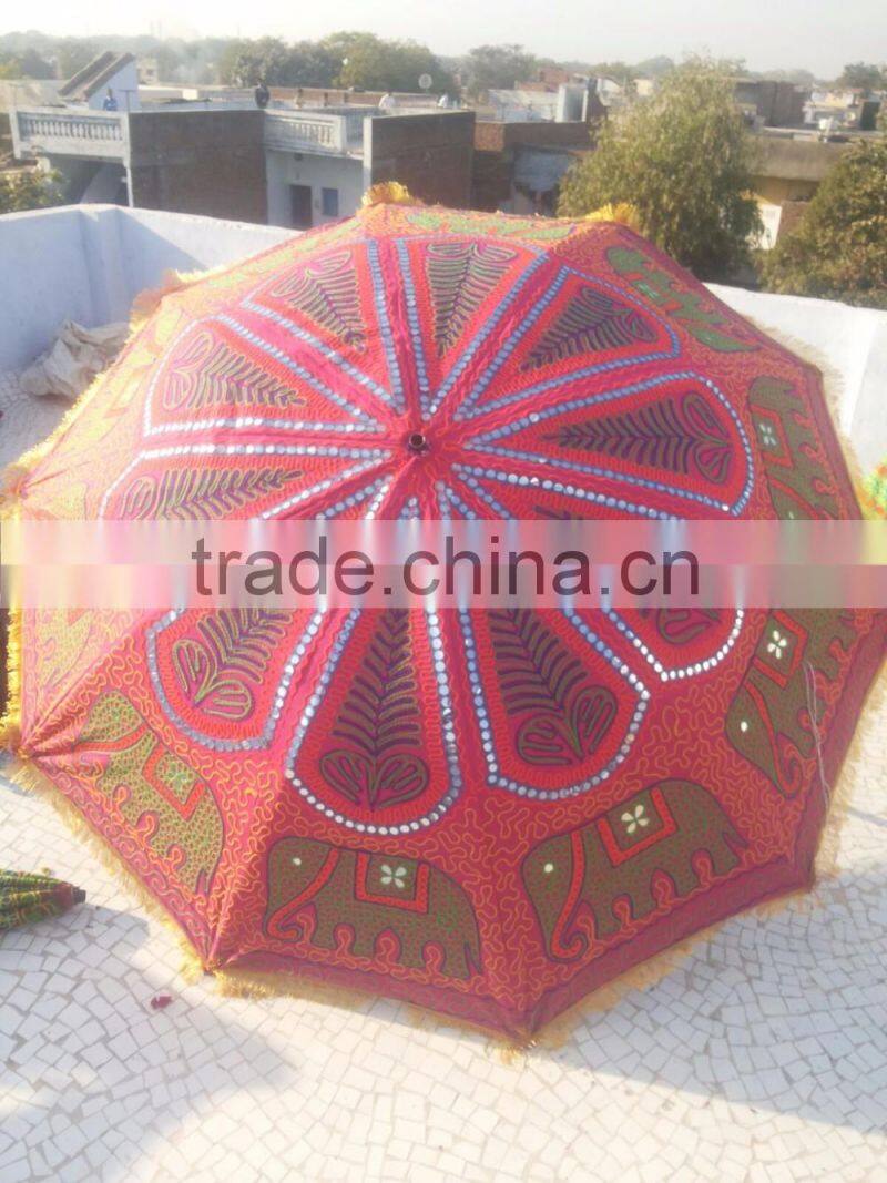 Latest Design 2015 Beautiful Multi Coloured Handmade Elephant Embroidered Parasol garden Umbrella