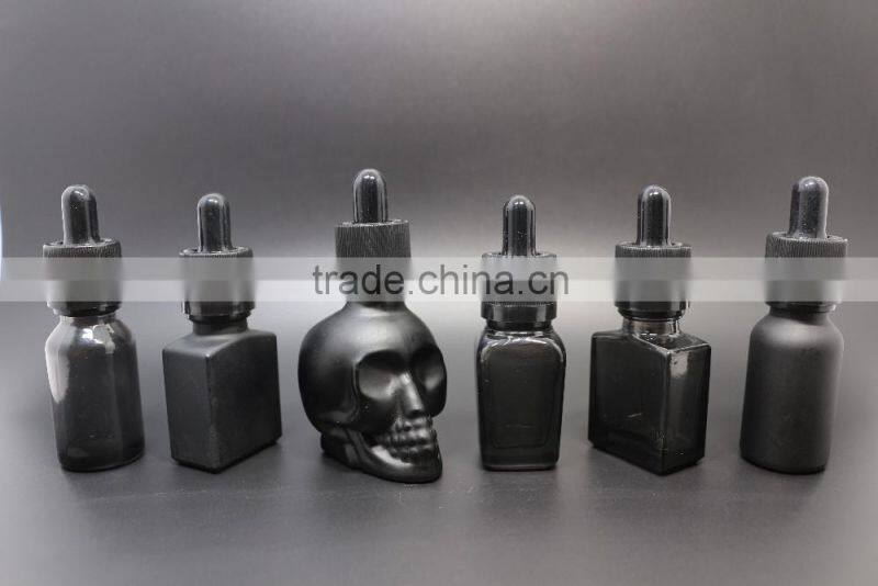 Trade Assurance 30ml skull head glass e liquid dropper bottle black frosted glass dropper bottle