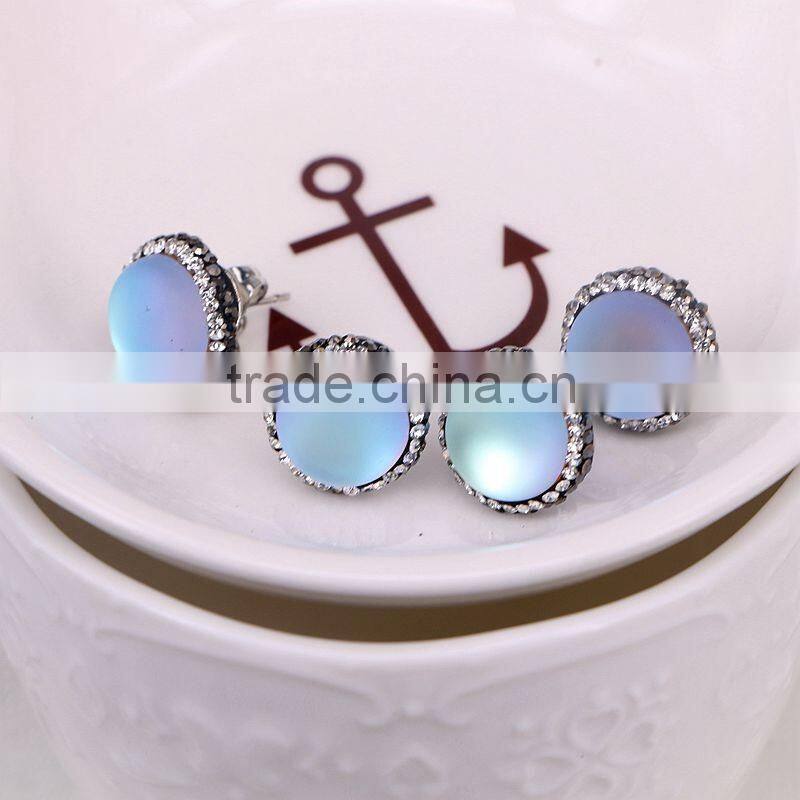 Natural Moonstone Earring, Pave Crystal Gem stone Earring, Charm Druzy Stud Earrings