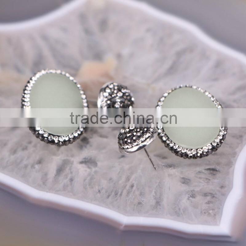 Glowing in the dark Luminous Stone Stud Earrings, Oval shape Crystal Zircon Paved Stud Earrings, Charm Gem Stone Earrings