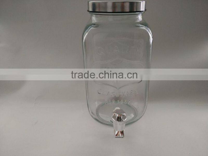 4L juice glass jar with tap and glass beverage dispenser with tap , glass demijohn with tap