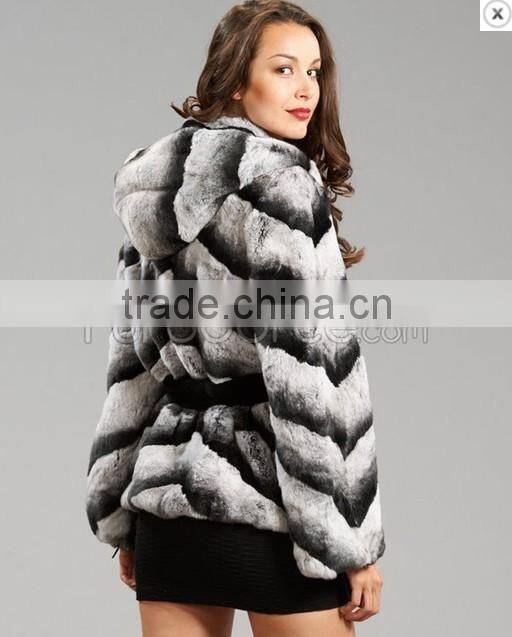 Fashion Winter Women Featured Natural Real Chinchilla Rabbit Fur coat