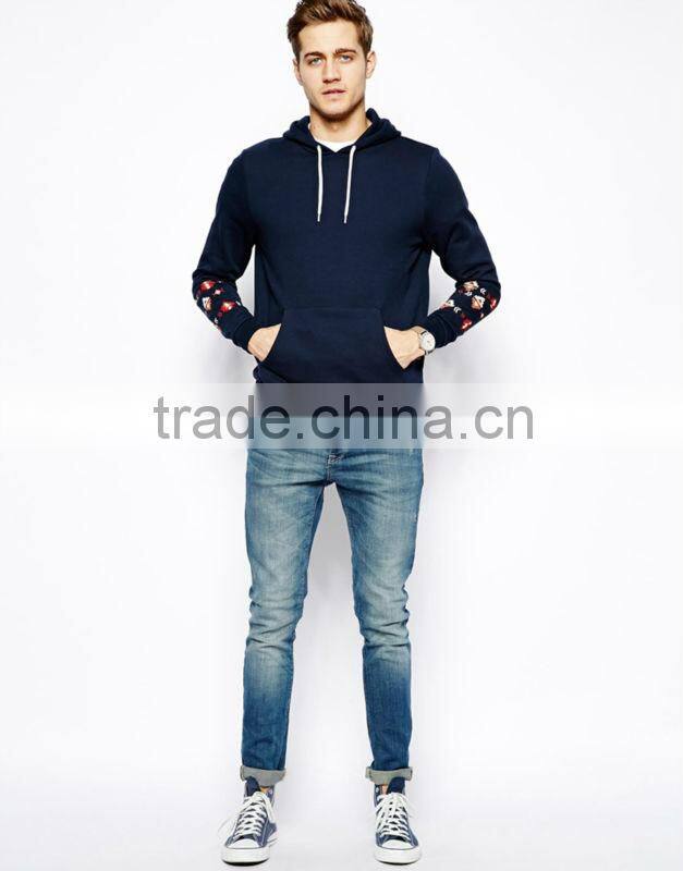 mens korean fashion navi blue hoodies printed sleeves sweatshirts
