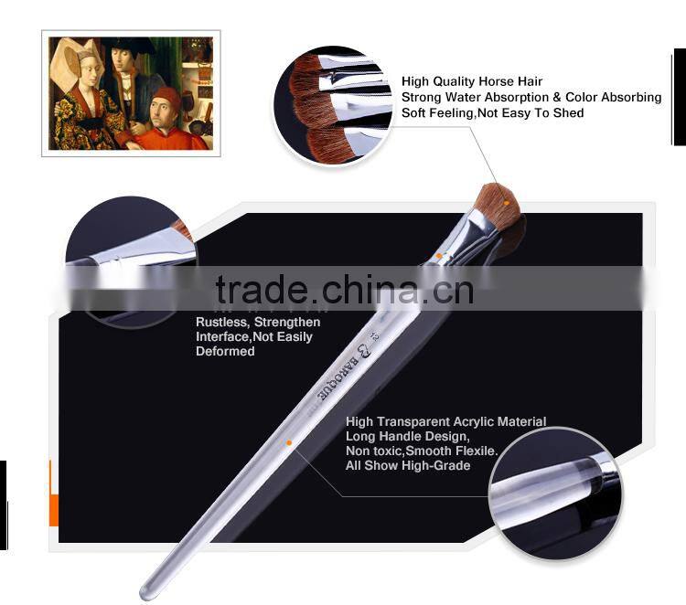 Art supplies custom personalized upscale horse hair long transparent plastic handle brush paint acrylic art brush for artist