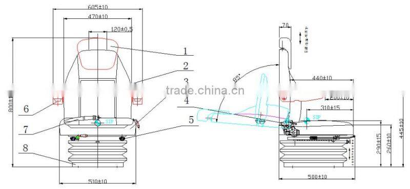 PVC or fabric full adjustable air suspension driver seat(YJ03)