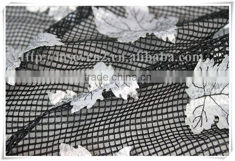 2016 Most fancy design Silver Maple leaf shape laser PU Embroidery lace fabric