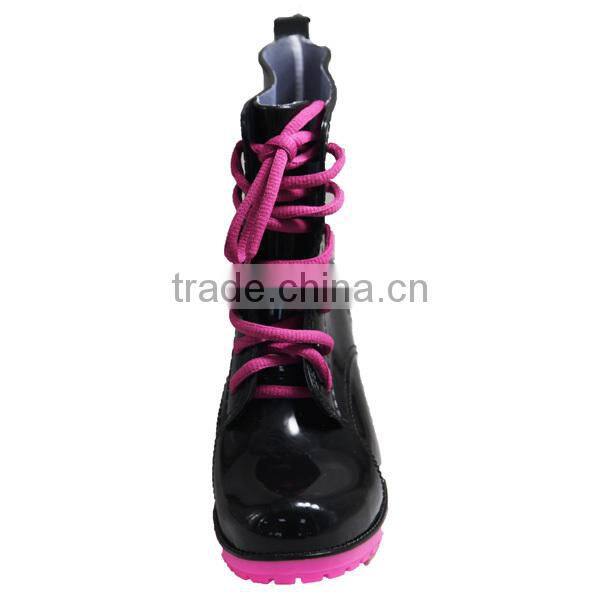 Ladies High Heel Rain Boots, Womens PVC Boots, Shoe Lace PVC Rain Boots