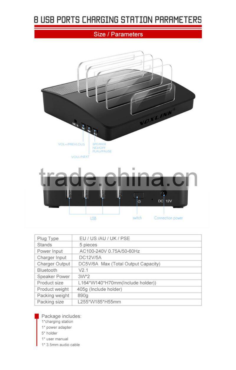 VOXLINK NEW 30W 4 Ports USB Charger Charging Station Dock with bluetooth wireless speaker function