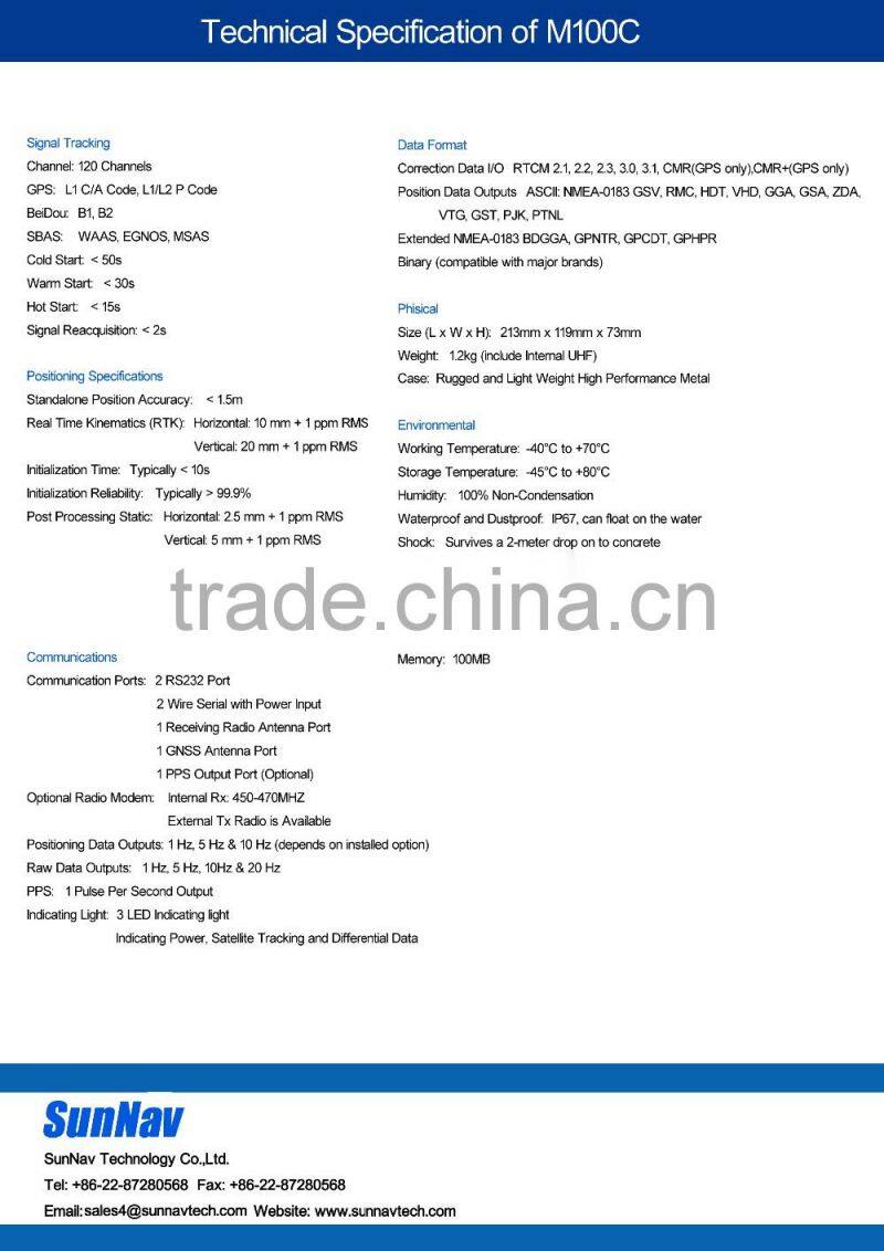Chinese best GPS RTK SunNav M100C GNSS receiver