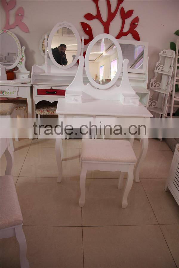 European Style Solid Wood Makeup Table Set With Stool Bedroom Dresser Simple Modern Ivory White Cosmetic Table With Mirror