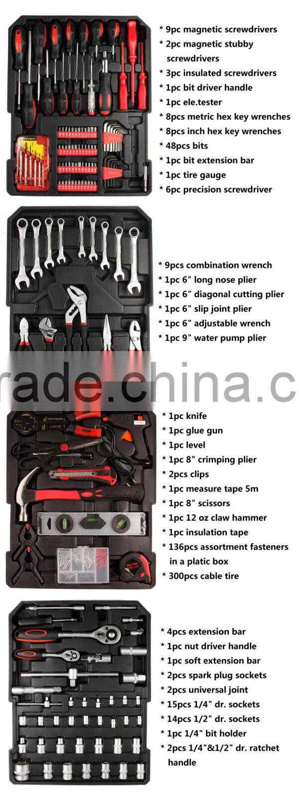 High quality 599pcs germany design hand tool sets combination household trolley tool set
