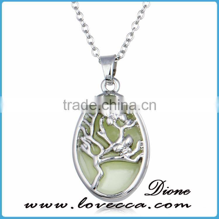 Luminous necklace Magical Aqua Blue Tree Round Glow In Dark