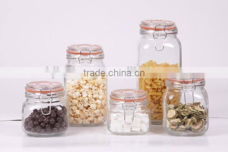 650ml-1800ml clear embossed glass mason canning jar with flip sealed lid