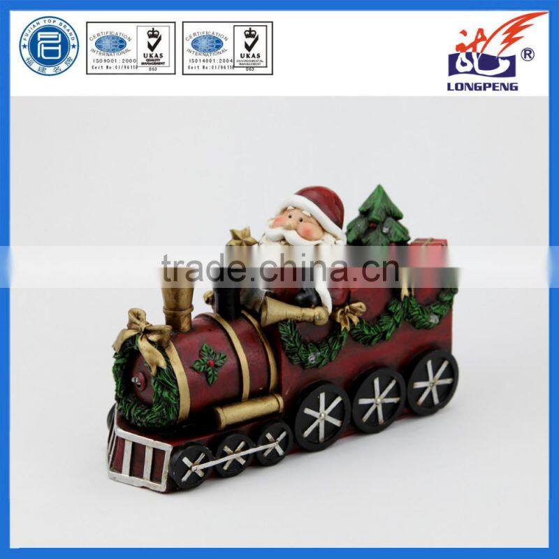 Polyresin Santa Claus on The Train with Led Light for Indoor Ornaments