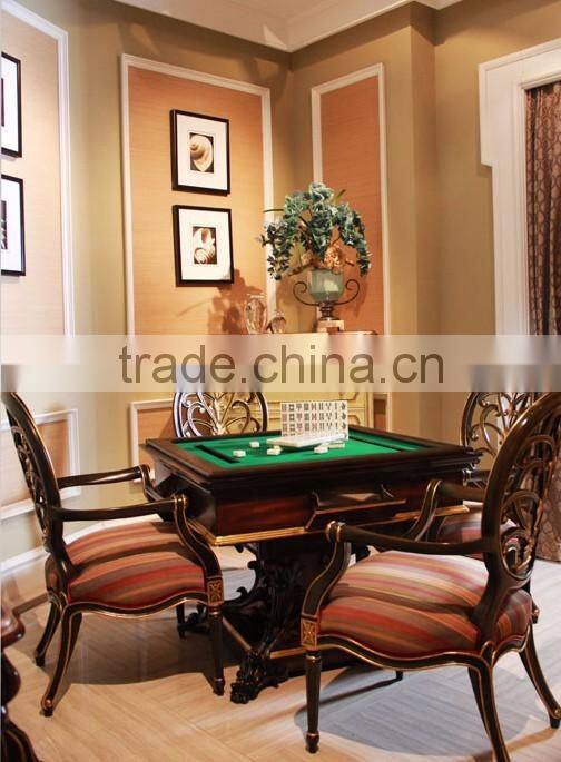 Retro Classic French Handcrafted Multifunctional Convertible Wood Dining and Mahjong Table with Carving Armchair BF12-03284a