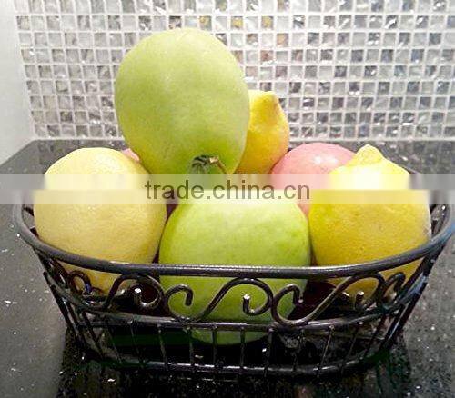 Scroll Design Oval Metal Wire Fruit Bowl/Bread Basket-Matte Black-9"