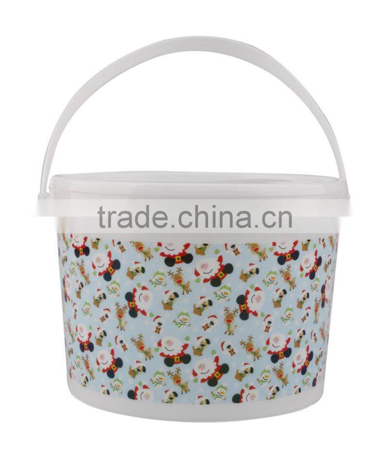 Santa Claus Pattern PP Inexpensive Plastic Bucket With Handle