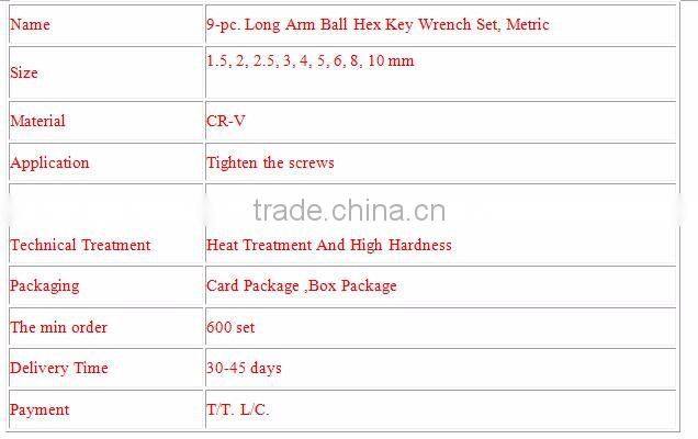9-pc. Long Arm Ball Hex Key Wrench Set