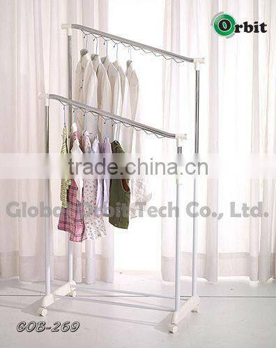 Double bar movable clothes stand