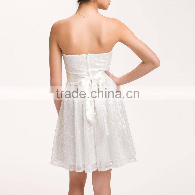 White Wedding Party Dress Strapless Sweetheart Sequin Party Dress HSD1242