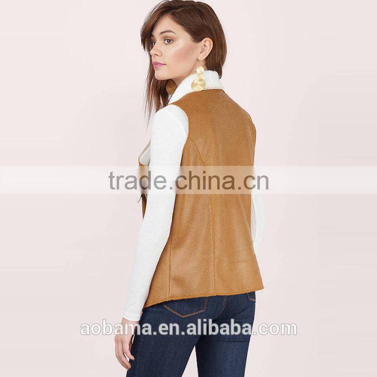 sleeveless style ladies casual winter leather jacket 2017 woman