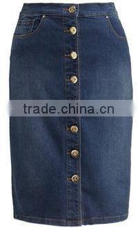Lady's Newest Fashion Front Buttons Embellished Jean Skirt