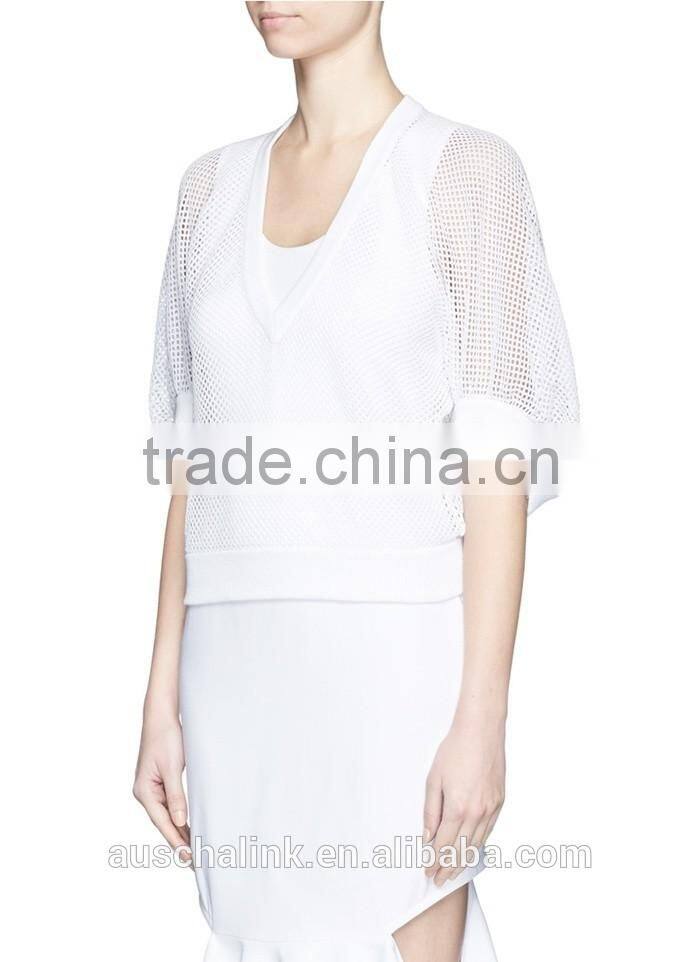 korea style fashion design lady custom bell sleeve mesh knit sweater