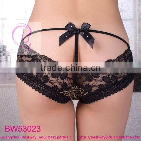Sexy girl photos of back lace cheeky panty front printed leopard back with rhinestone strip panty