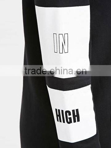 print Letters Sleeves 3/4 Zipper Front Black Long Hoodie thin hoodie women's