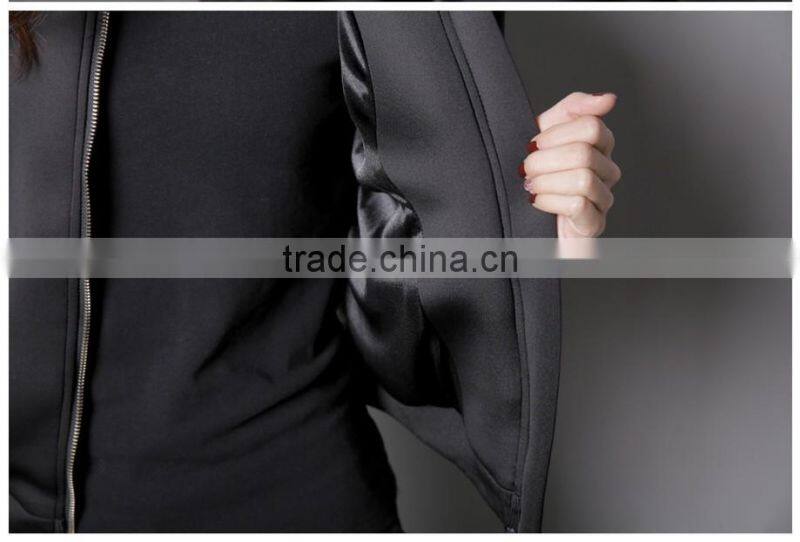 Best Quality Lady Biker Bomber Jacket black Solid Zipper Coat Women Cloths 2016