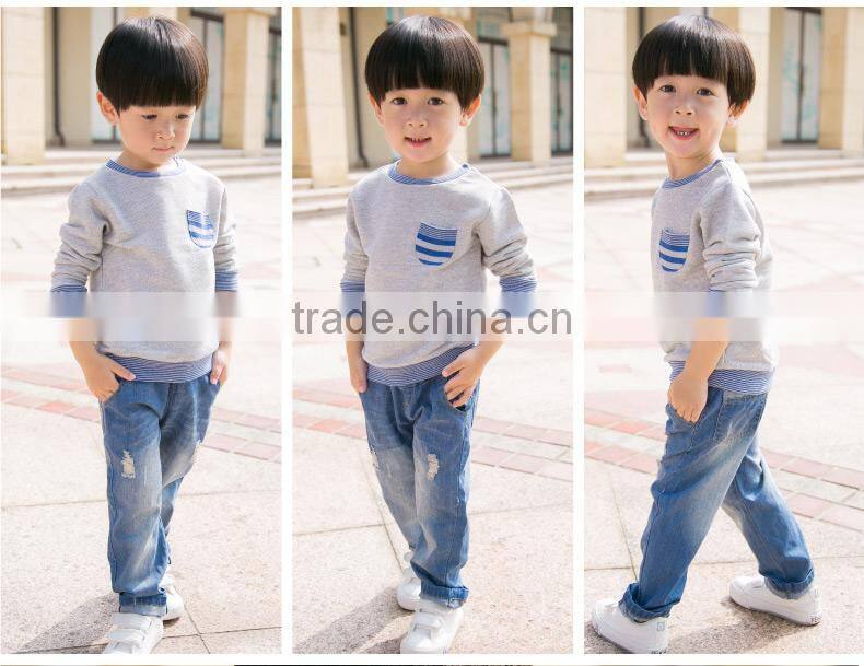 Kids Hoodies 100% Cotton Children Autumn Wear Coat Striped Collar Pullover Sweatshirt Jumpers Wholesale