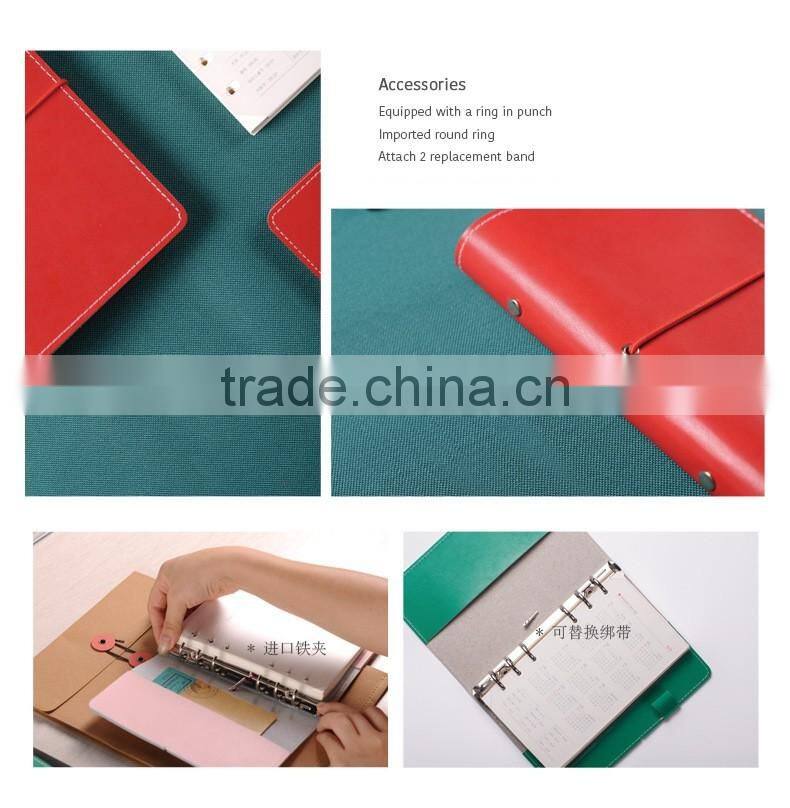 2017 fashion planner A6/A7 PU leather cover agenda planner loose leaf orgranizers with 6 holes metal clip/elastic string