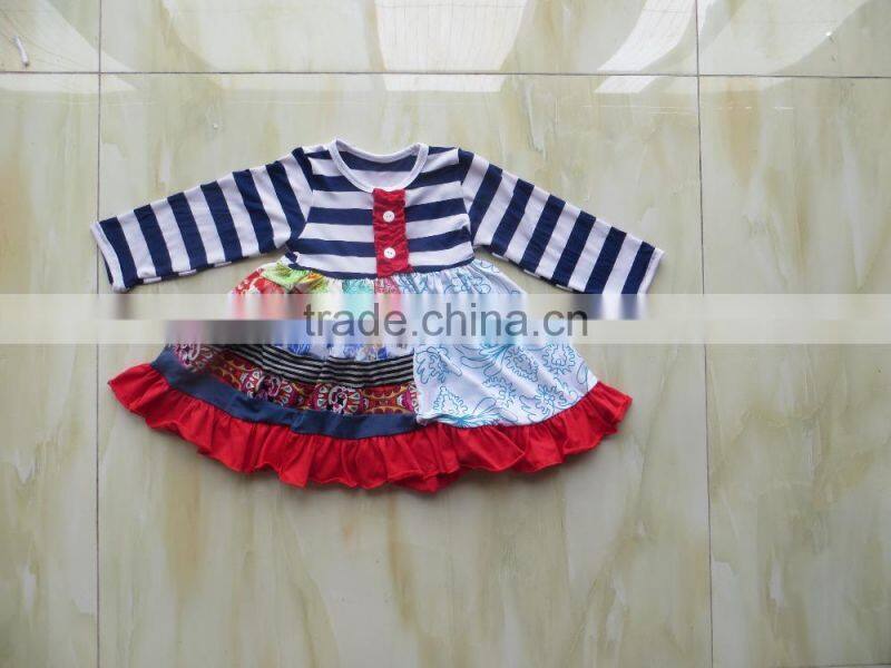 XF-351 New style Boutique persnickety remake baby girl clothing childrens dress striped floral kids skirt