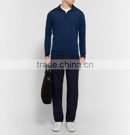 Customed Manufacturing Zipper-Up Navy Blue Sweater Men Pullover Sweater