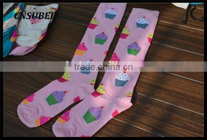 200 Needle fresh color korean cute cartoon ice cream women tube socks for young girl normal wearing
