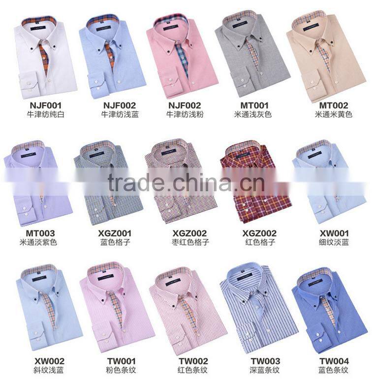 Oxford plaids placket blue solid color shirt for men contrast color button down design for boy fashionable shirt