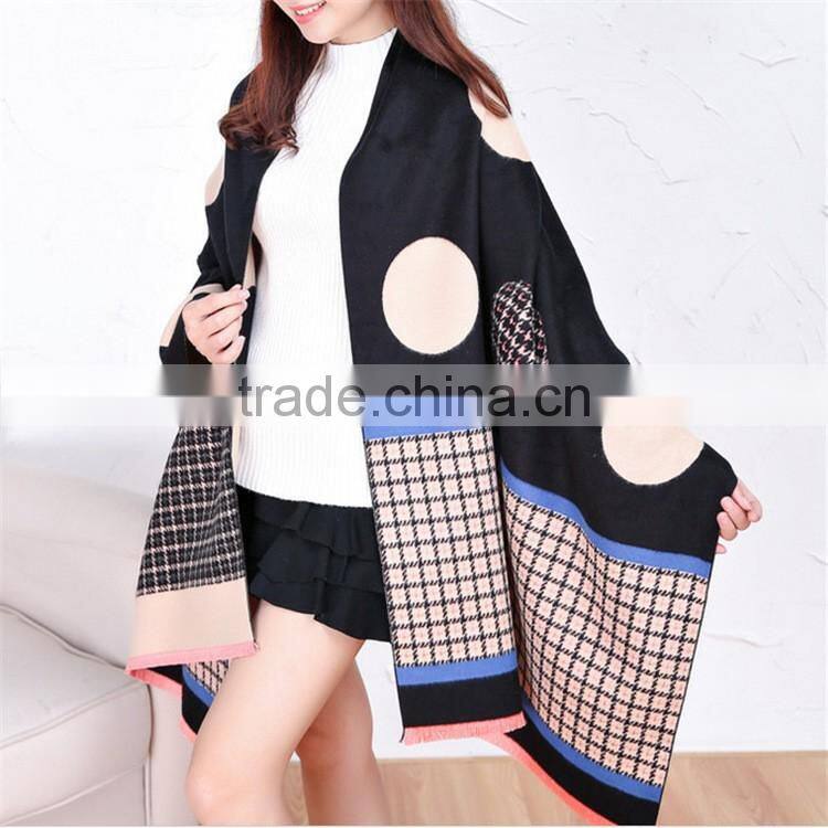 Classic jacquard cashmere dot houndstooth long thick winter scarf shawl