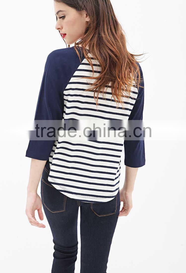 OEM production woman tee shirts striped baseball tee shirts wholesale