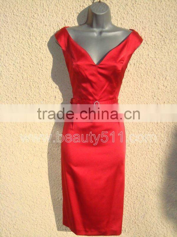 NWT 40s/50s WW2 Red Satin Wiggle Pencil Dress GP003