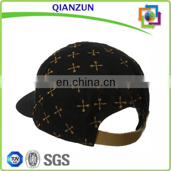 Leather patch logo 5 panel baseball cap custom back strap 5panel cap and hat